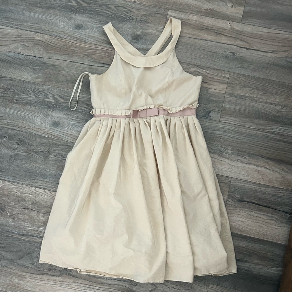 Moulinette Soeurs Beige Pleated Silk Cotton Sleeveless Dress size 10